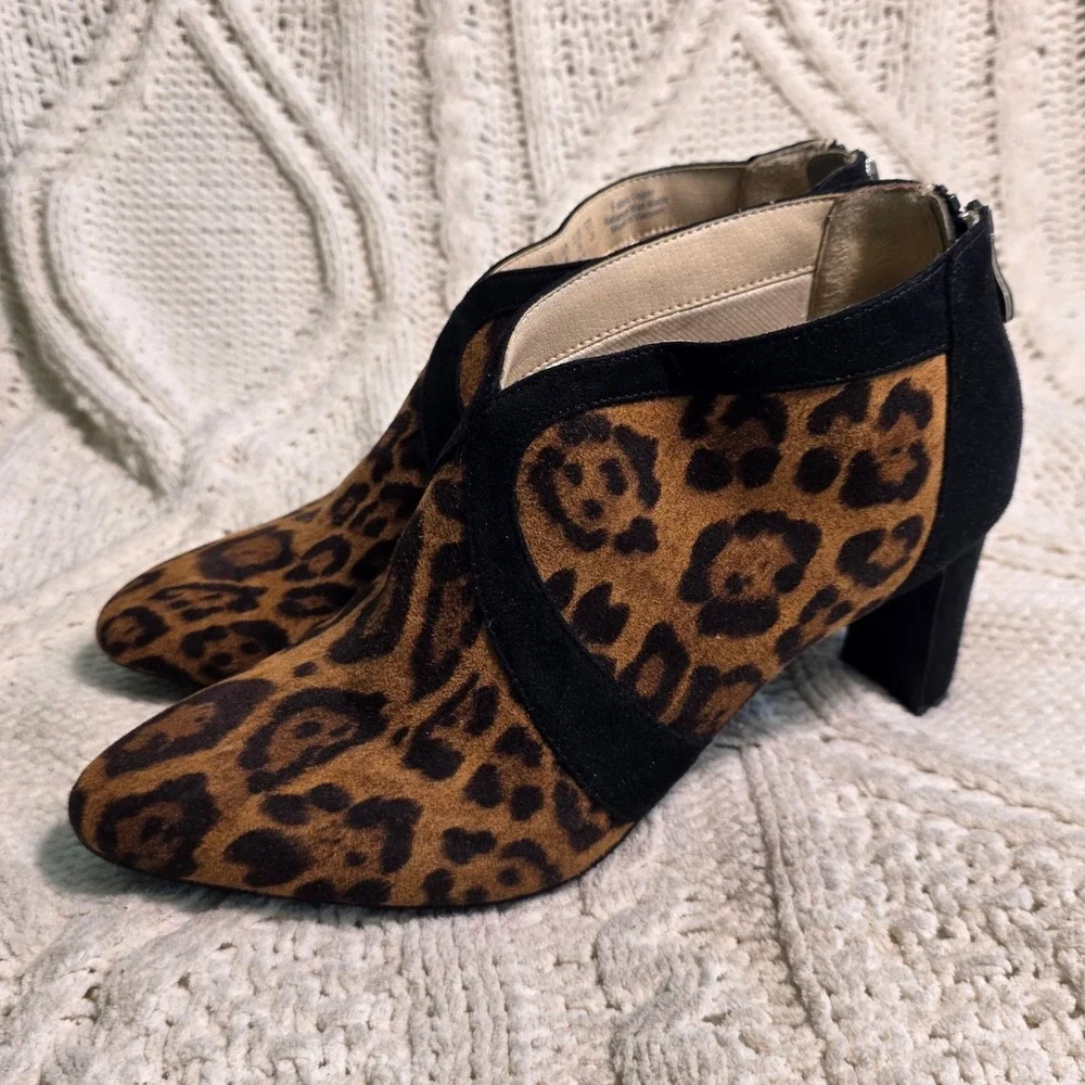 LifeStride Glamour Leopard Print Ankle Booties Brown Black Women 9M Excellent‎